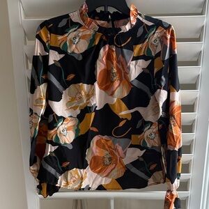 Amazon Floral Women's Blouse - Black, Orange, and Cream